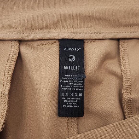 Willit Flat Front Golf Dress Pants Mens 38 38x32 Brown Performance Tech FF08X - Picture 3 of 6
